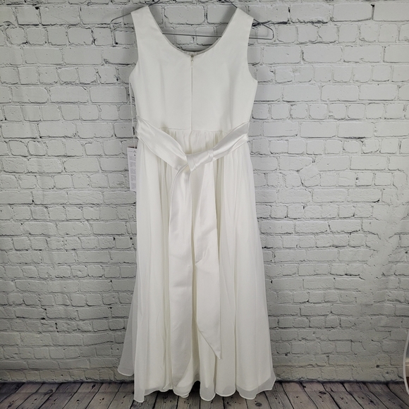 JJS HOUSE | a-line empire ankle length chiffon & satin junior bridesmaid dress - Picture 4 of 13